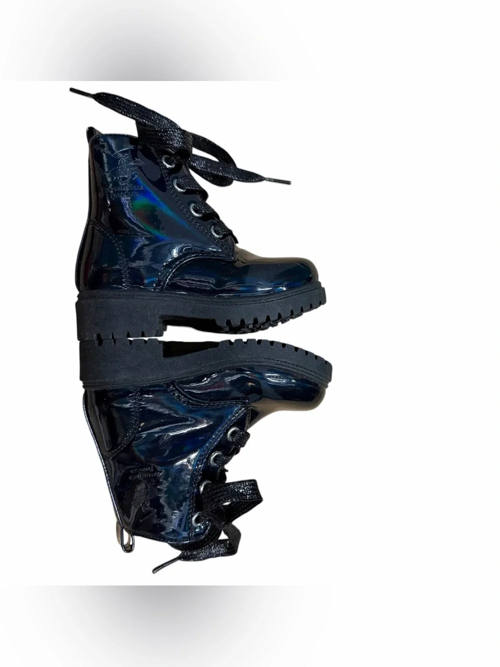 Kids Black Patent Lace-Up Combat Boots Size 6
